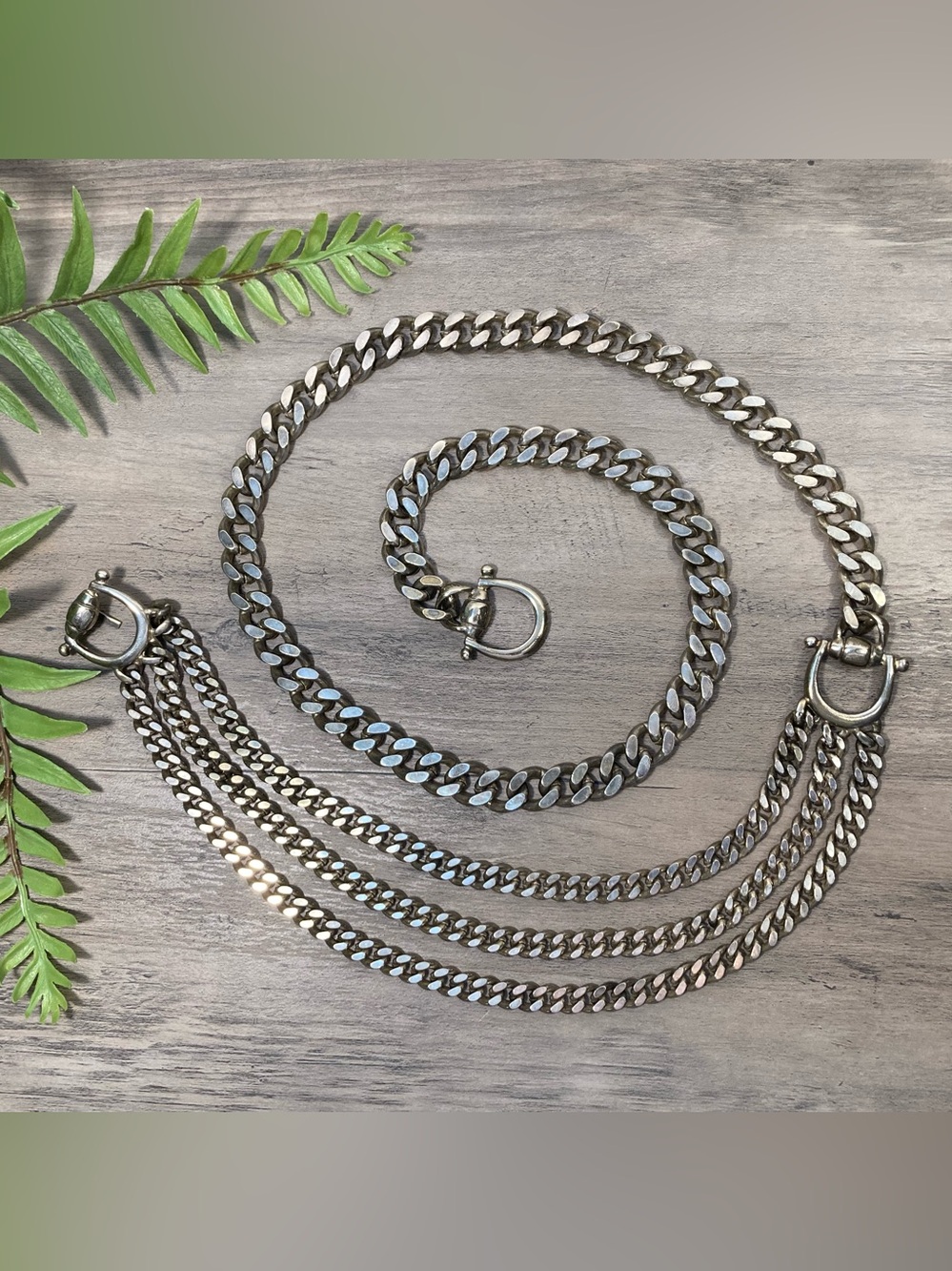 Silver Horsebit Curb Link Chain Belt Triple Drape Western Equestrian Glam